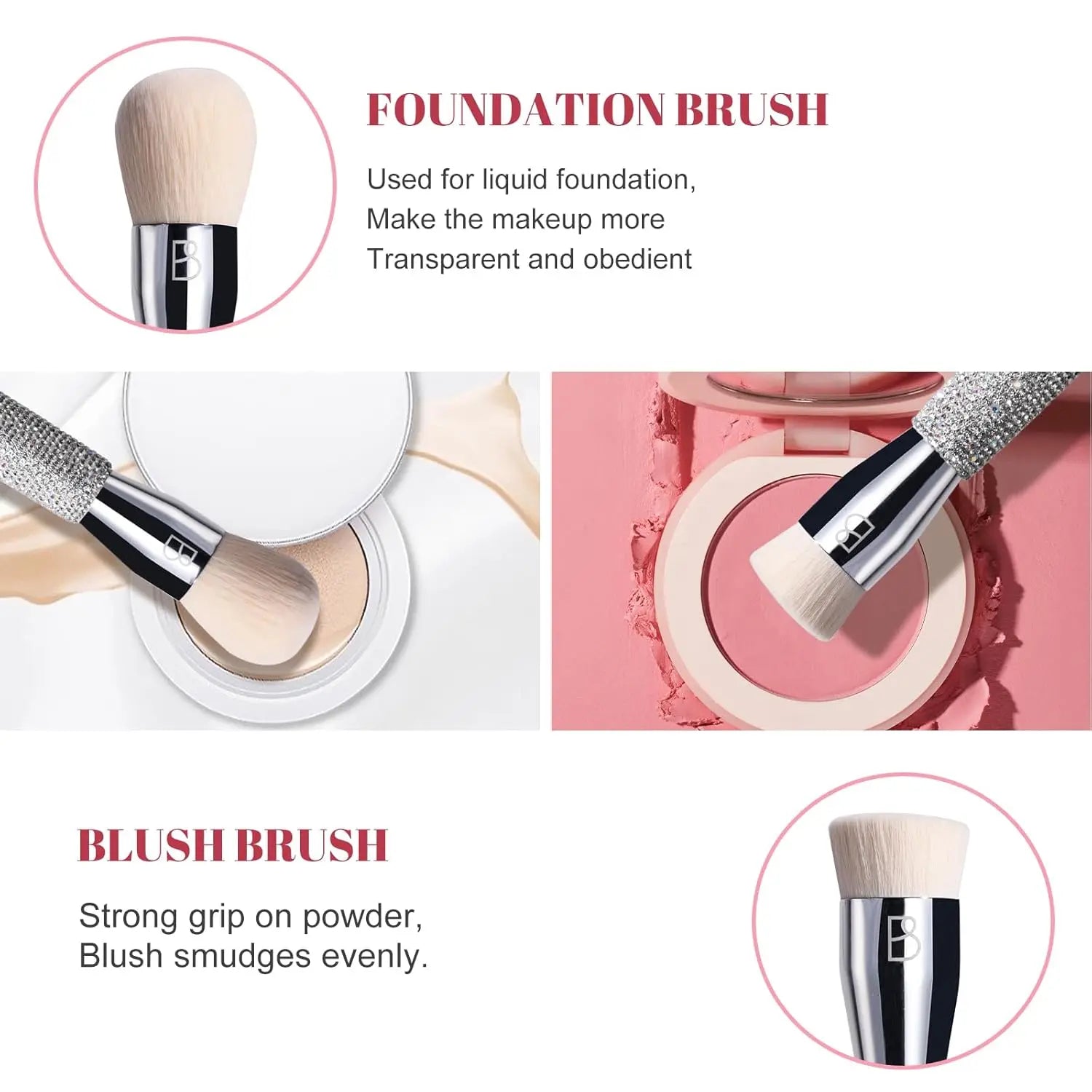 BriBeauty Luxury Diamond Makeup Brushes Set (Pack of 2), Premium Soft Synthetic Bristles BriBeauty